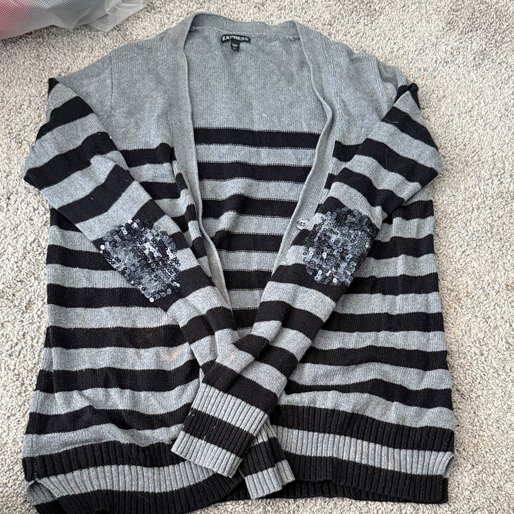 Express Gray and Black Striped Cardigan